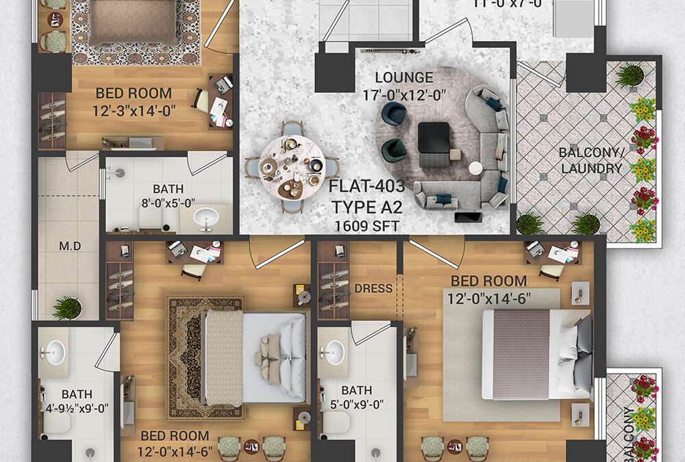 3 Bedroom Type A2 apartment
